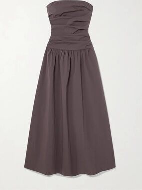 St Agni XS Gathered Tie Back Strapless Dress Brown - Chocolate Plum